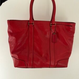 Coach Laurel Large Red Leather Shoulder Tote Bag w/ Cross Body Strap 60”